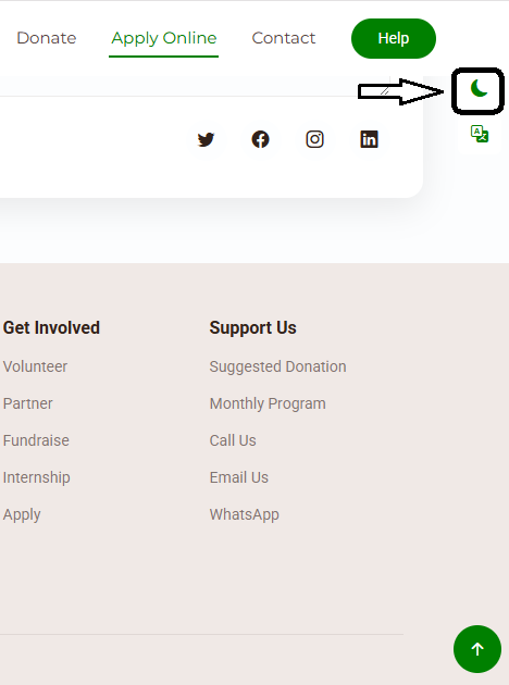 Screenshot showing the sun icon in top right for light mode